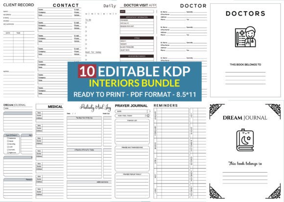 Download 10 Editable KDP Interiors Bundle Pack - Interiors Collection